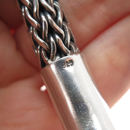 925 Sterling Silver Vintage Dotted Wheat Link Oxidized Heavy 79.5g Bracelet 7.5"