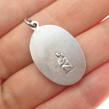 925 Sterling Silver Antique Art Deco Jesus Sacred Heart Medal Charm Pendant