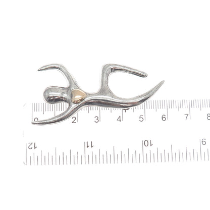 925 Sterling Silver & Gold Vintage Love to Dance Heart Modernist Pin Brooch