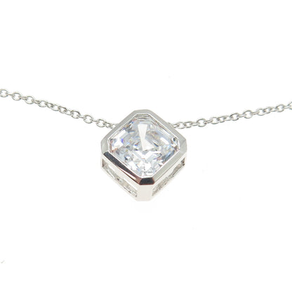 925 Sterling Silver Asscher-Cut C Z Cable Chain Adjustable Necklace 18-20"