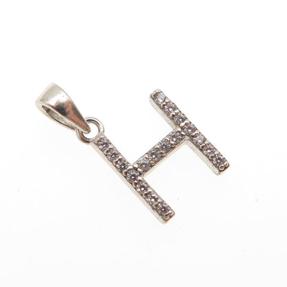 925 Sterling Silver Round-Cut C Z Letter H Initial Mini Charm Pendant