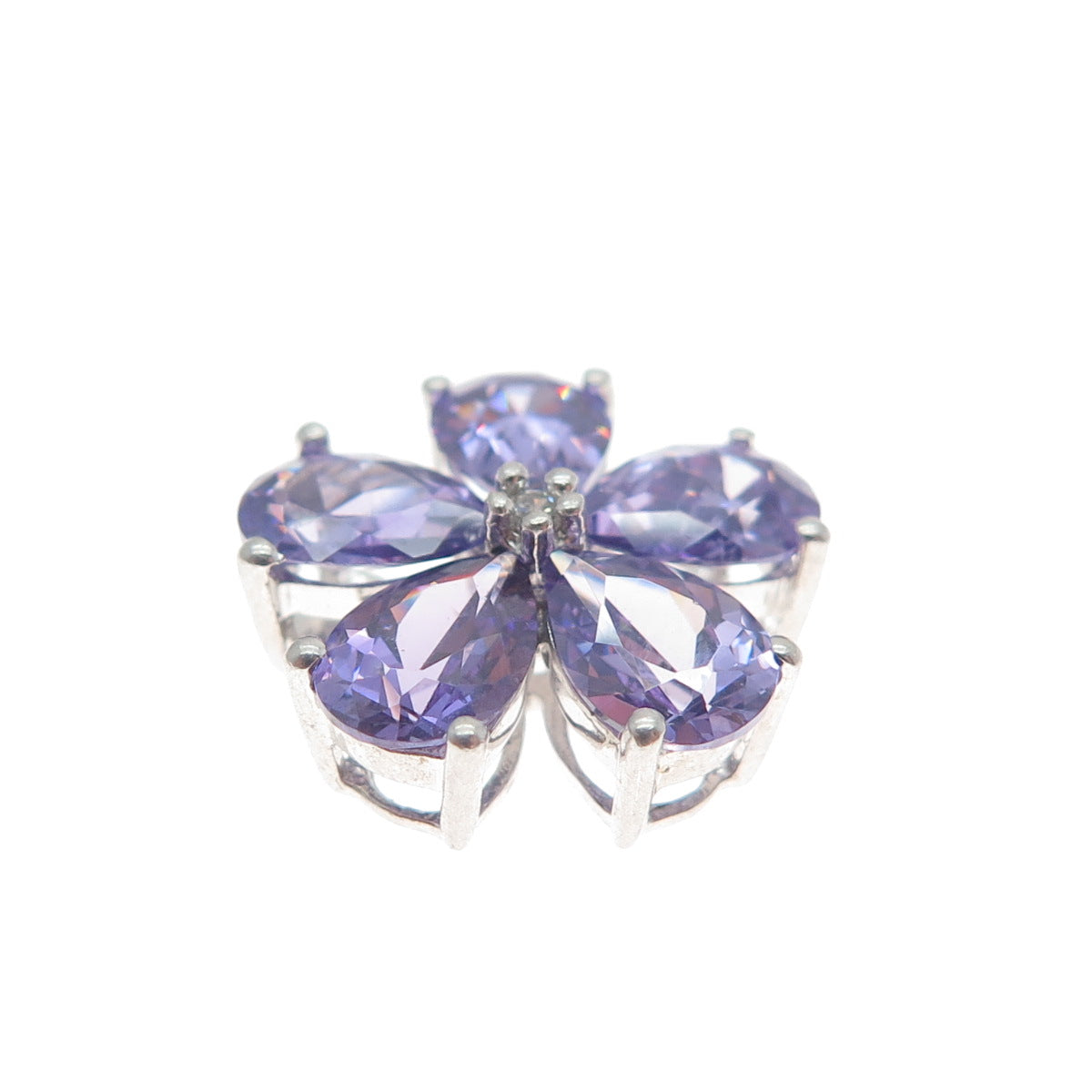 SAMUEL AARON 925 Sterling Silver White & Lavender C Z Flower Slide Pendant