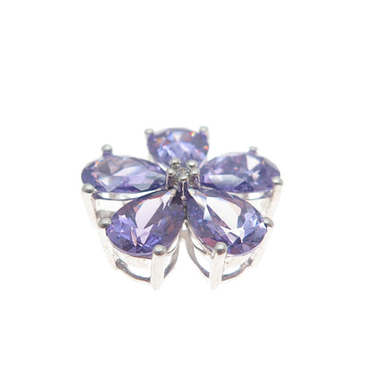 SAMUEL AARON 925 Sterling Silver White & Lavender C Z Flower Slide Pendant
