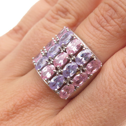 925 Sterling Silver Oval-Cut Lavender & Pink C Z Cluster Ring Size 7