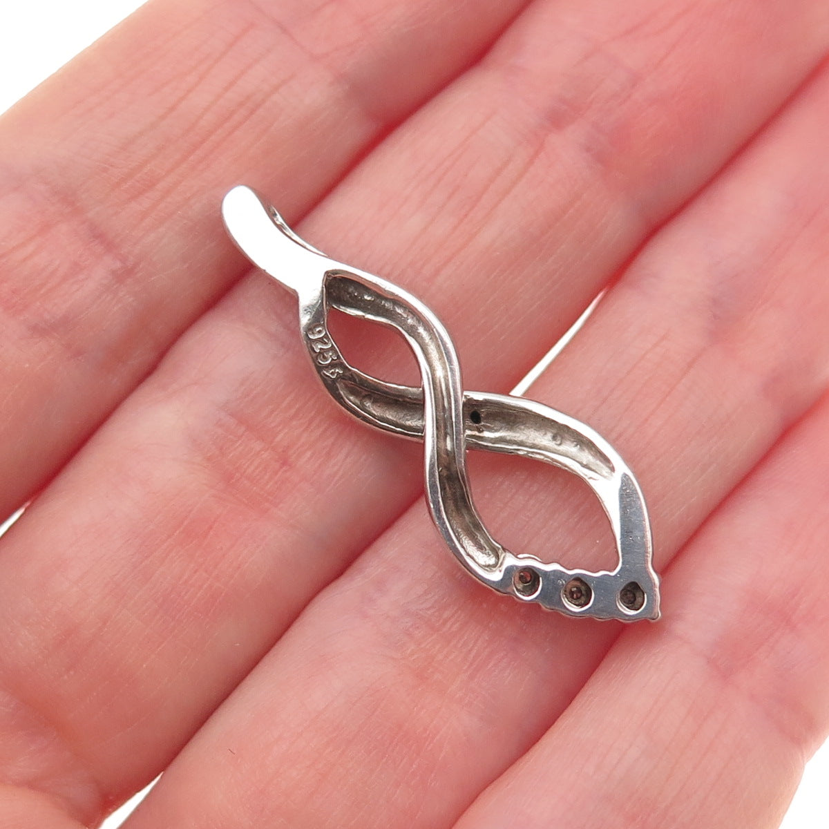 925 Sterling Silver Real Black & White Diamond Twisted Slide Charm Pendant