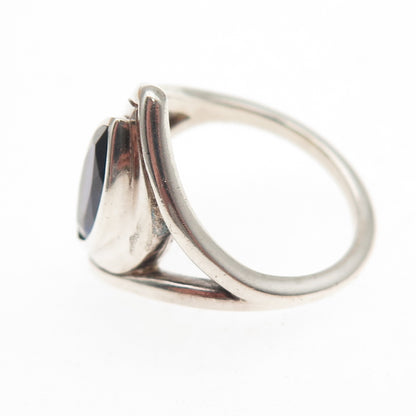 925 Sterling Silver Vintage Real Marquise-Cut Iolite Modernist Ring Size 6.75