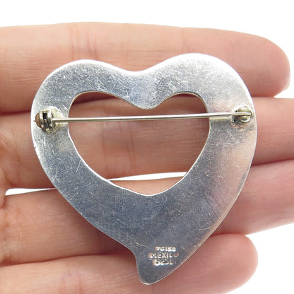 925 Sterling Silver Vintage Mexico Open Heart Pin Brooch