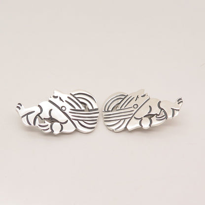 925 Sterling Silver Vintage Mexico Tribal Clip On Earrings