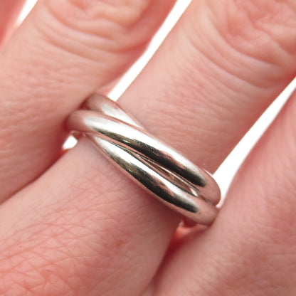 925 Sterling Silver Vintage Interlocked Trinity Oxidized Band Ring Size 6.75