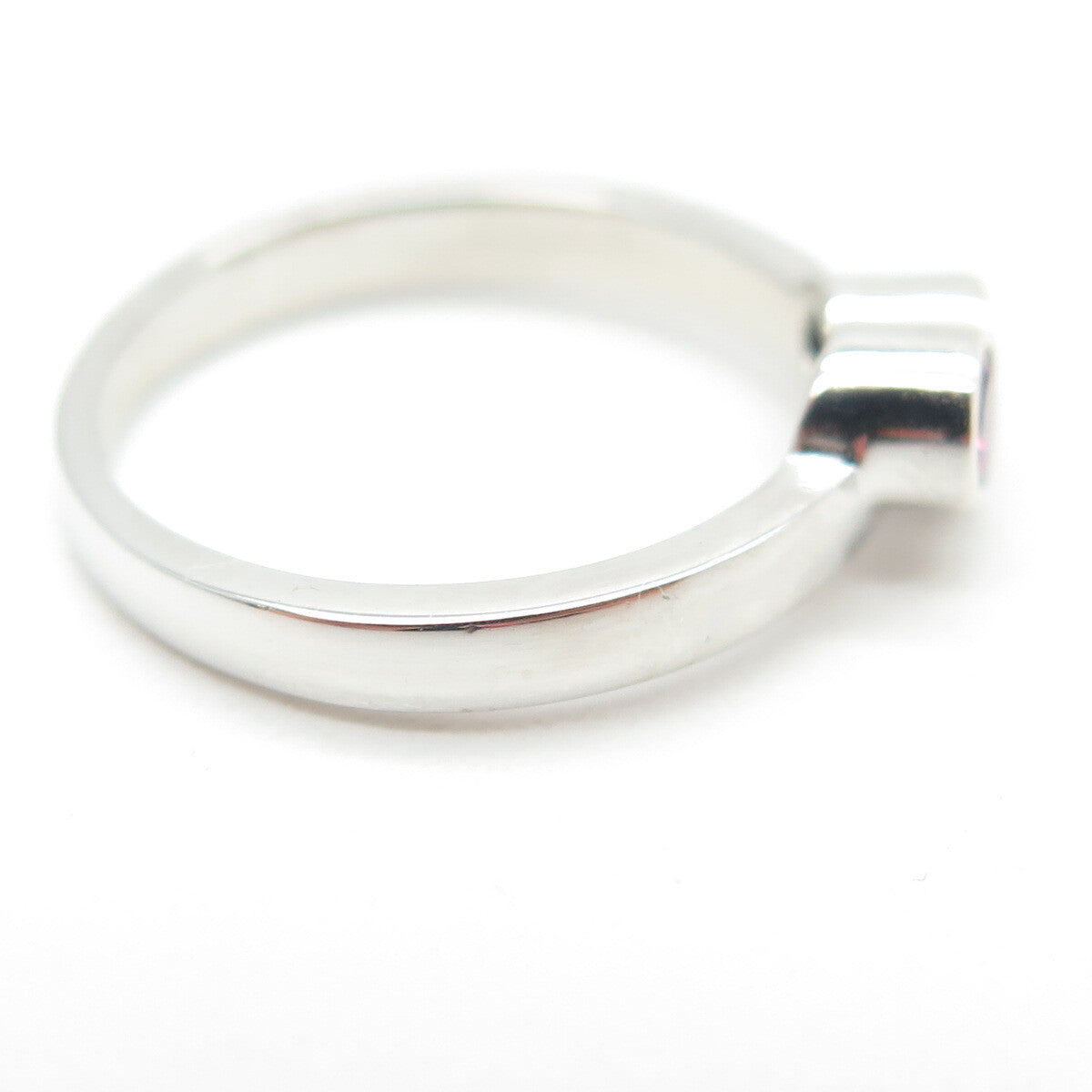 925 Sterling Silver Round-Cut Lab-Created Pink Sapphire Ring Size 4.75
