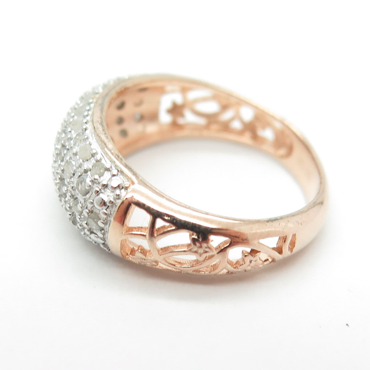 DEE BERKLEY JEWELRY 925 Sterling Silver 2-Tone Diamond Floral Ring Size 7.25