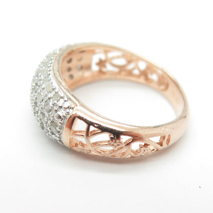 DEE BERKLEY JEWELRY 925 Sterling Silver 2-Tone Diamond Floral Ring Size 7.25