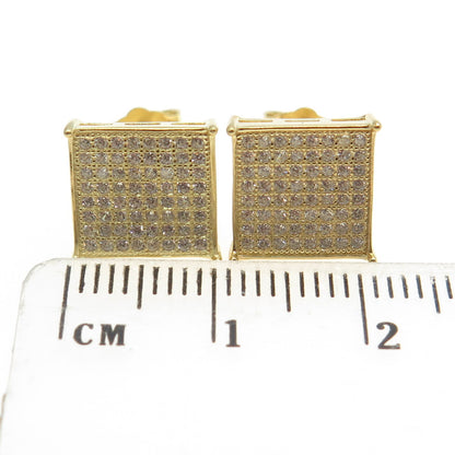 925 Sterling Silver Gold Plated Round-Cut C Z Princess Square Earrings