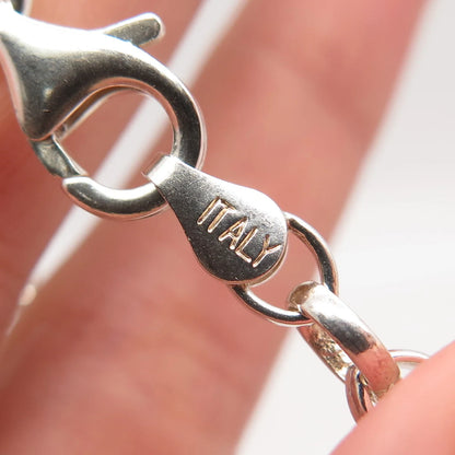 925 Sterling Silver Vintage Italy Heart Charm Rolo Link Bracelet 7.75"