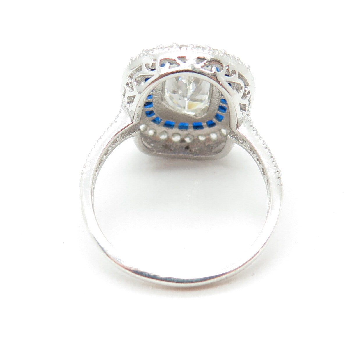 Elegance Jewellery 925 Sterling Silver Lab-Created Sapphire & C Z Ring Size 8.25