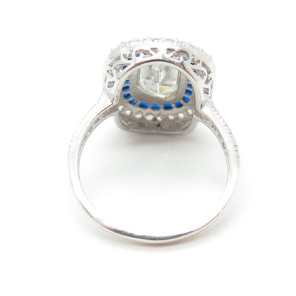 Elegance Jewellery 925 Sterling Silver Lab-Created Sapphire & C Z Ring Size 8.25