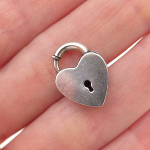 925 Sterling Silver Antique Art Deco Heart Padlock Oxidized Lock Clasp Charm