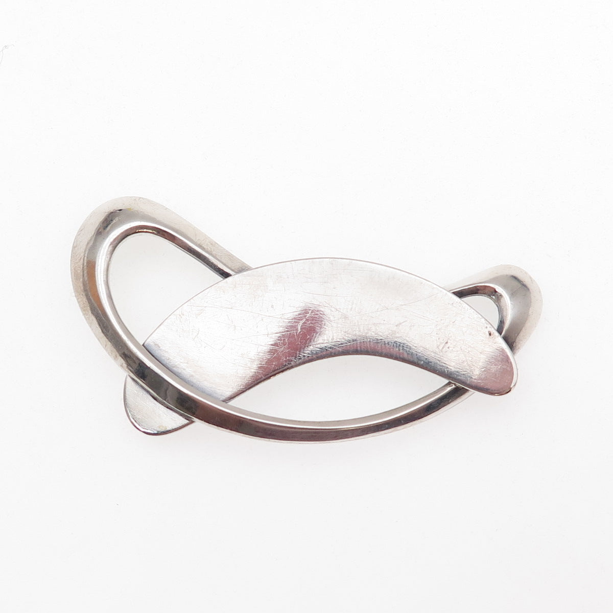 Beau 925 Sterling Silver Vintage Modernist Oxidized Pin Brooch
