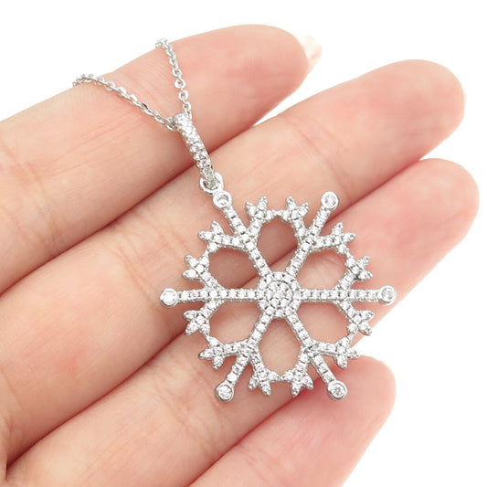 925 Sterling Silver Round-Cut C Z Snowflake Drop Cable Chain Necklace 16"