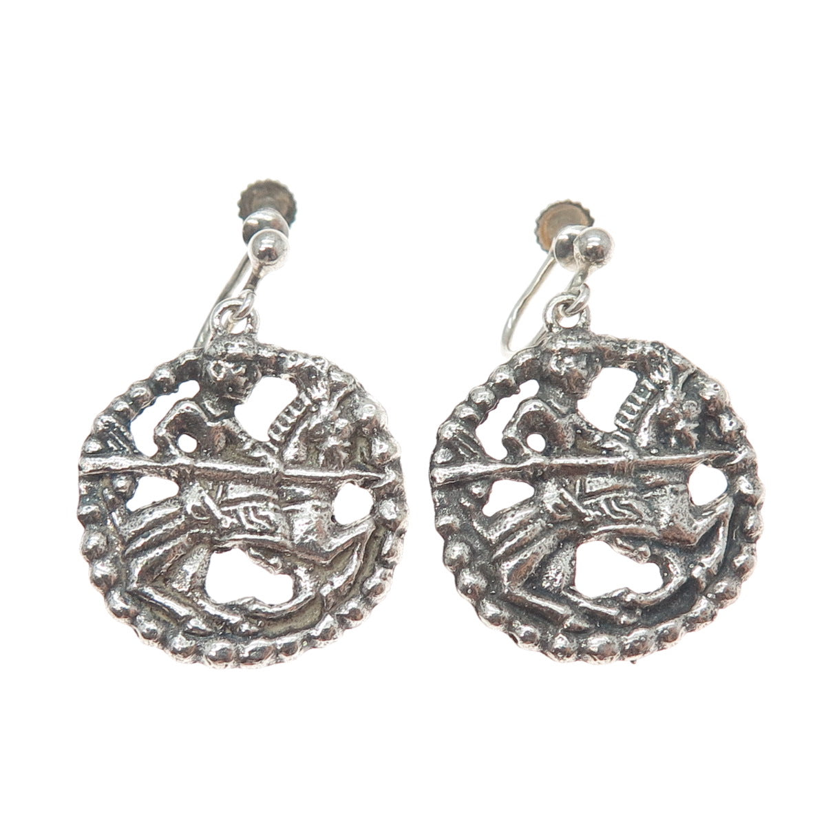 DAVID ANDERSEN 925S Sterling Vintage Norway Viking Period Screw Back Earrings
