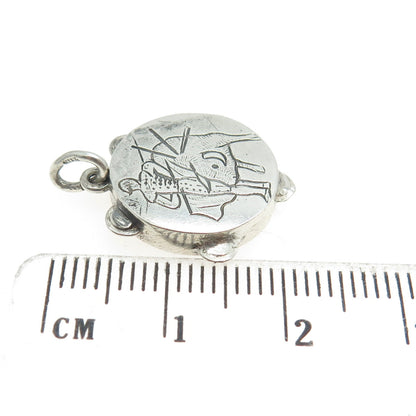 925 Sterling Silver Vintage Engraved Matador Hand Drum Charm Pendant