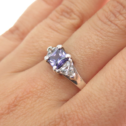 925 Sterling Silver Princess-Cut Purple & Triangle-Cut White C Z Ring Size 8.75