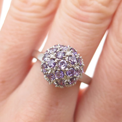 925 Sterling Silver Round-Cut Purple & White C Z Ball Ring Size 8