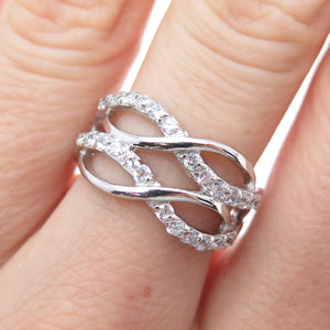 925 Sterling Silver Round-Cut C Z Infinity Link Ring Size 7