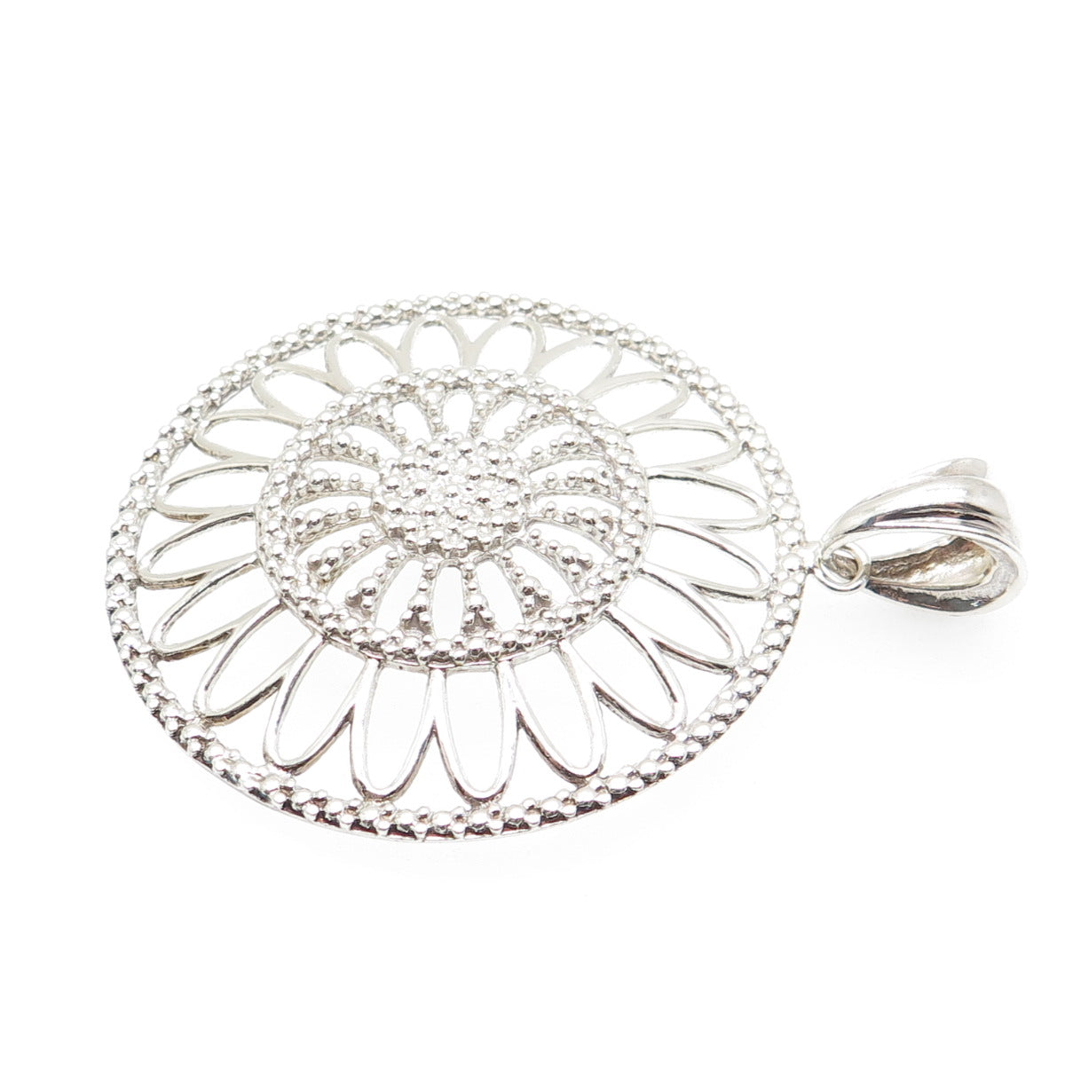 MILOR 925 Sterling Silver Vintage Italy Flower Granulated Pendant