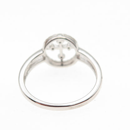 925 Sterling Silver Real Round-Cut Diamond Cross Ring Size 7