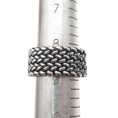 925 Sterling Silver Vintage Italy Mesh Oxidized Wide Band Ring Size 9