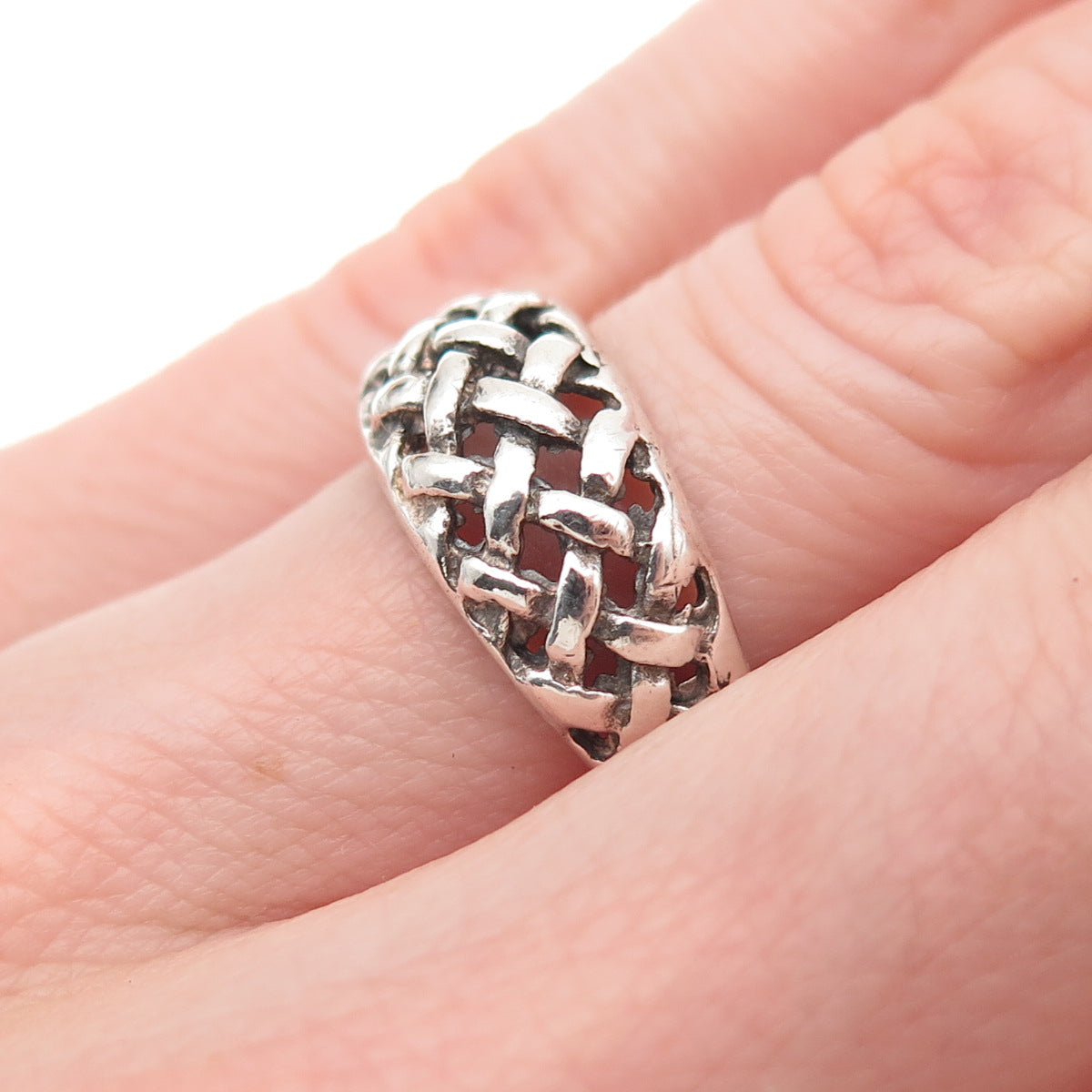 925 Sterling Silver Vintage Woven Oxidized Ring Size 6.25