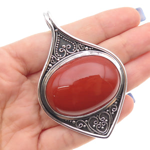 SUARTI BALI 925 Sterling Silver Vintage Real Red Jasper Oxidized Large Pendant