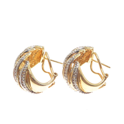 SUN 925 Sterling Silver Gold Plated Real White Diamond Wavy Omega Back Earrings