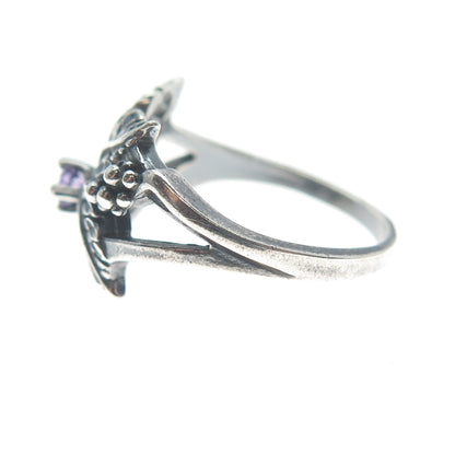 CAROLYN POLLACK Sterling Silver Vintage Real Amethyst Grape Leaf Ring Size 7.5