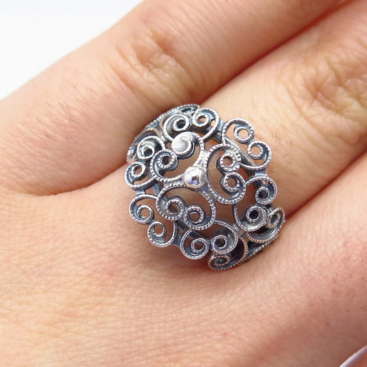 925 Sterling Silver Vintage Ornate Swirl Ring Size 5.75