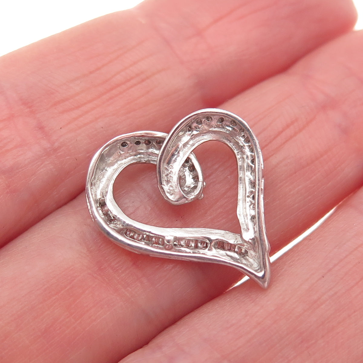 925 Sterling Silver Real Diamond Open Heart Slide Mini Charm Pendant