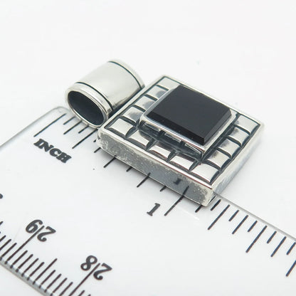 925 Sterling Silver Vintage Sunstone Imports Black Onyx Gem Square Pendant