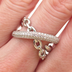 925 Sterling Silver Round-Cut C Z Crisscross Ring Size 8.25