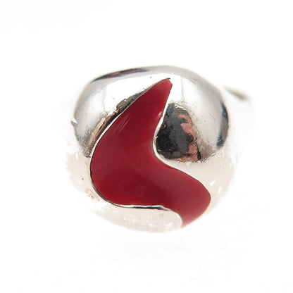 835 Silver Vintage Enamel Modernist Dome Oxidized Adjustable Ring Size 7