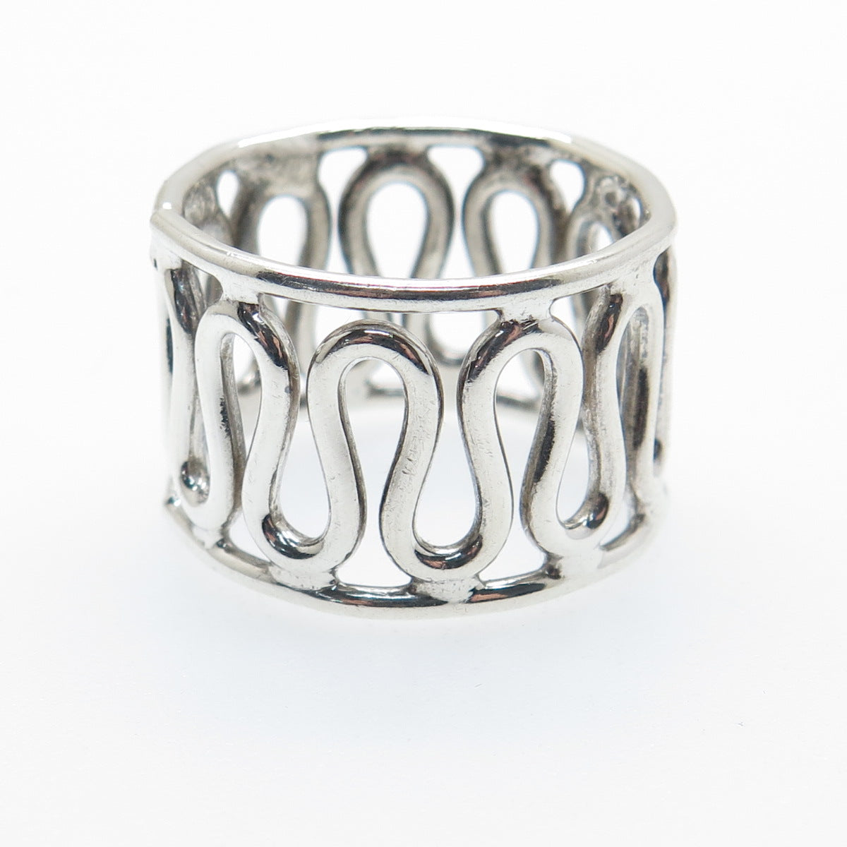 925 Sterling Silver Vintage Modernist Zig Zag Band Ring Size 10.25