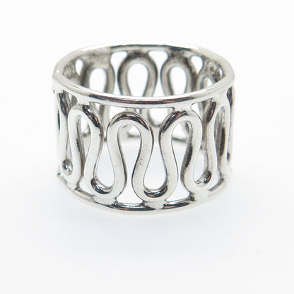 925 Sterling Silver Vintage Modernist Zig Zag Band Ring Size 10.25