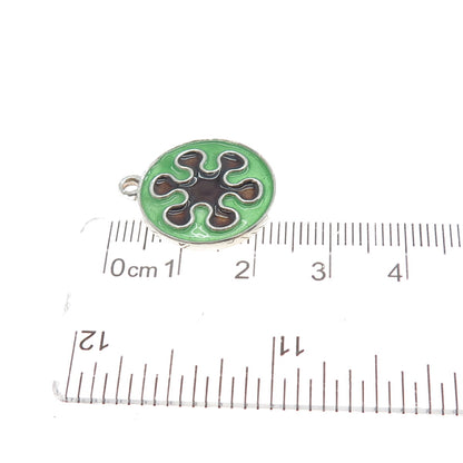 925 Sterling Silver Vintage Enamel Splash Flower Charm Pendant