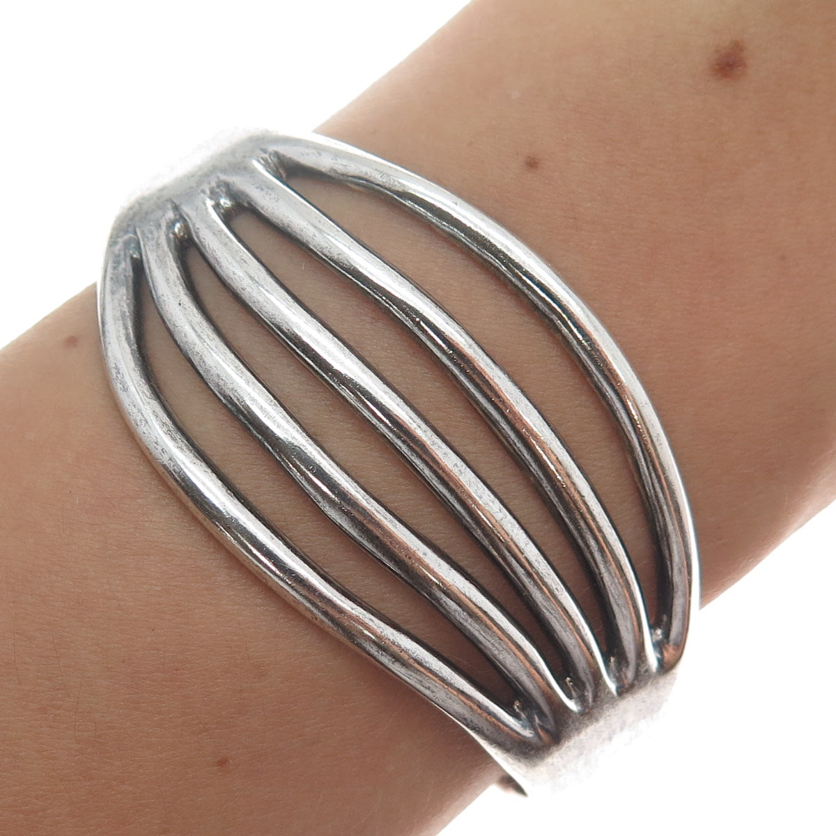 ALICIA DE LA PAZ 950 Silver Vintage Mexico Modernist Adjustable Cuff Bracelet 6"
