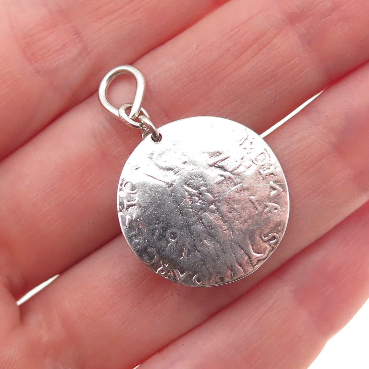 925 Sterling Silver Vintage Real Labradorite Venetian Coin Charm Pendant