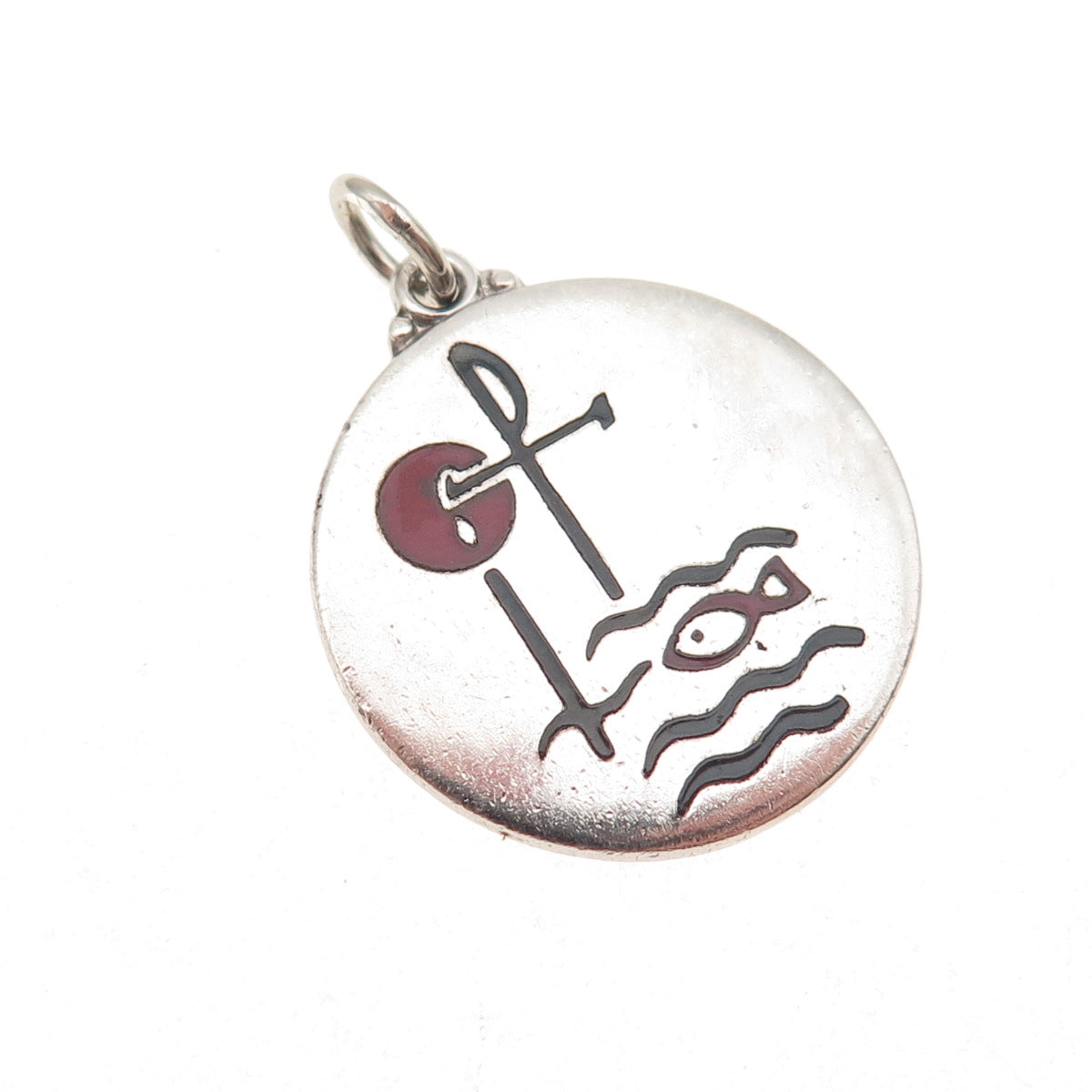 Creed 925 Sterling Silver Vintage Enamel Religious Symbols Charm Pendant
