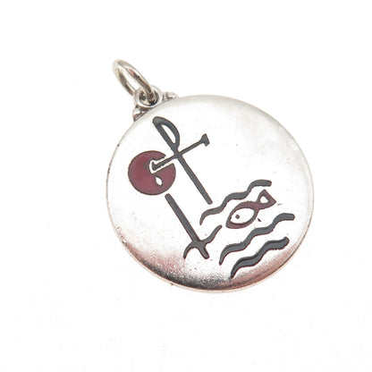 Creed 925 Sterling Silver Vintage Enamel Religious Symbols Charm Pendant