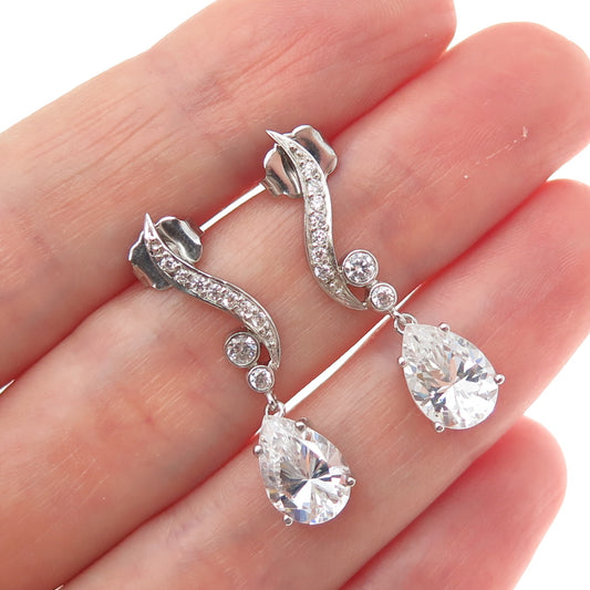 925 Sterling Silver Pear & Round-Cut C Z Dangle Earrings