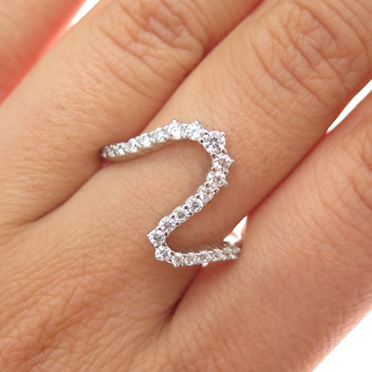 925 Sterling Silver Round-Cut C Z Wavy Ring Size 9