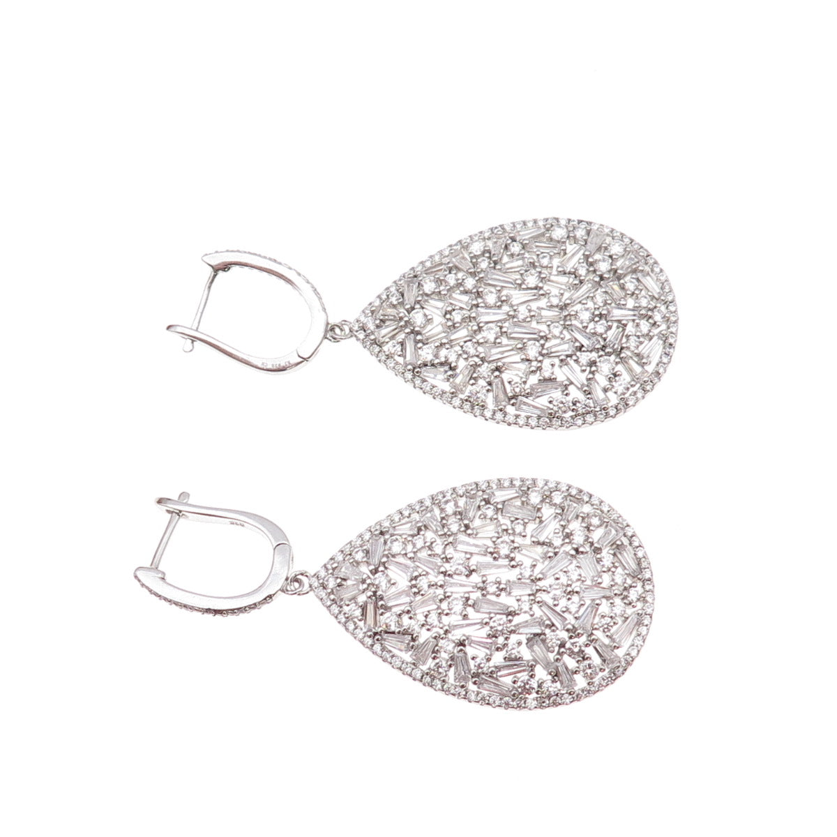 925 Sterling Silver Multi-Cut C Z Cluster Teardrop Dangle Earrings